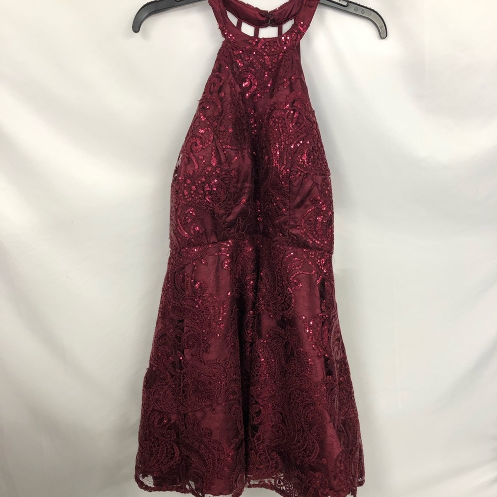 SEQUIN HEARTS WINE SEMI FORMAL PROM DRESS 13